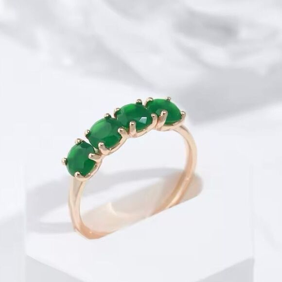 Stunning Round Natural 4 Stone Emerald 18k Gold Ring Womens New - Picture 6 of 15